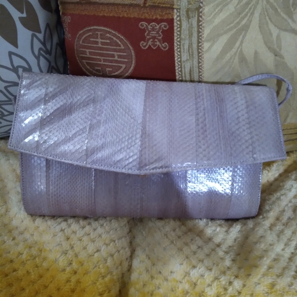 Vintage lavender authentic snake skin clutch